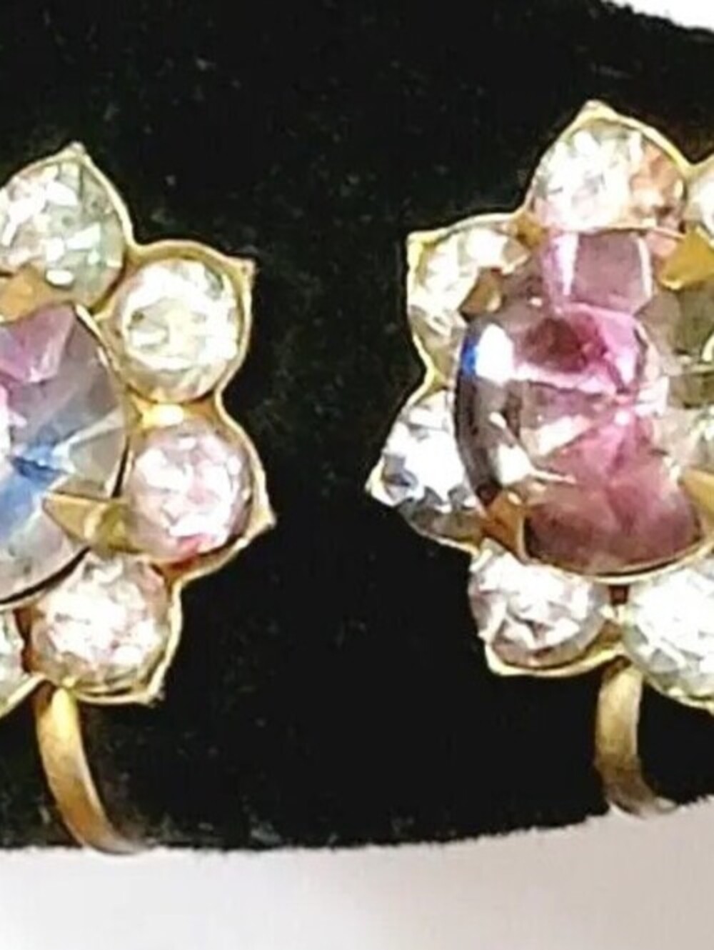 Vintage Watermelon Rhinestone Earrings Mid-Century Flower Screw Backs sb-19
